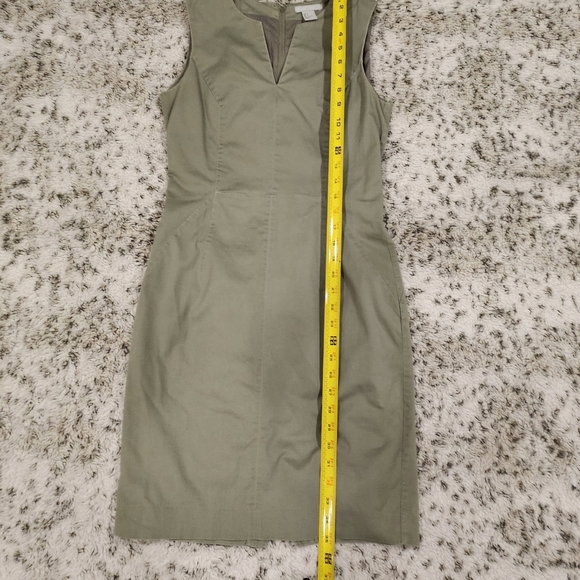 H&M SZ 6 V-Neck Light Army Green Sleeveless Shift Midi Dress Back Slit & Zipper - Picture 11 of 12